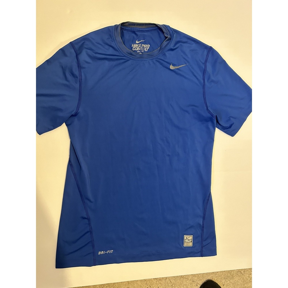 Nike Pro Combat Mens Fitted Shirt Size Medium Dri-Fit Royal Blue Base Layer